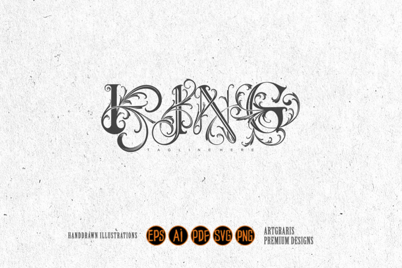 classic-elegant-lettering-king-flourish-ornament-monochrome