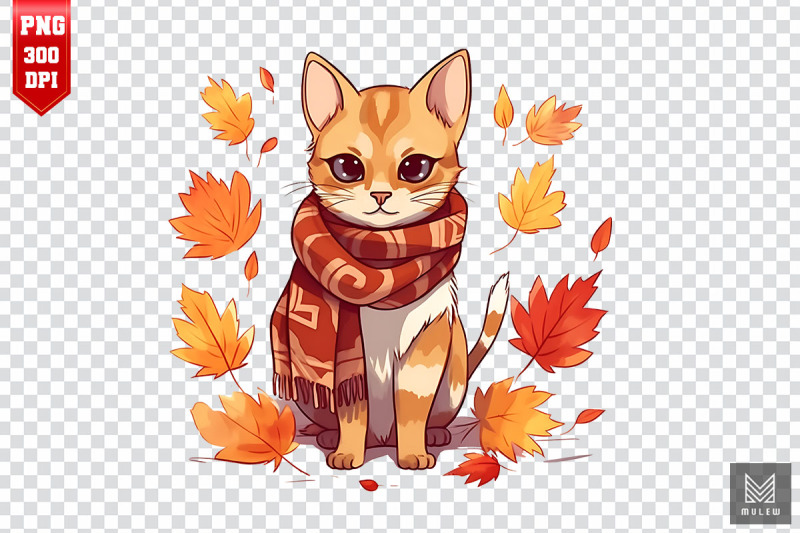 cute-abyssinian-cat-in-autumn-clipart