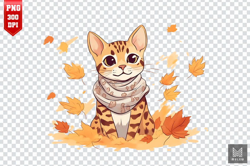 cute-bengal-cat-in-autumn-clipart