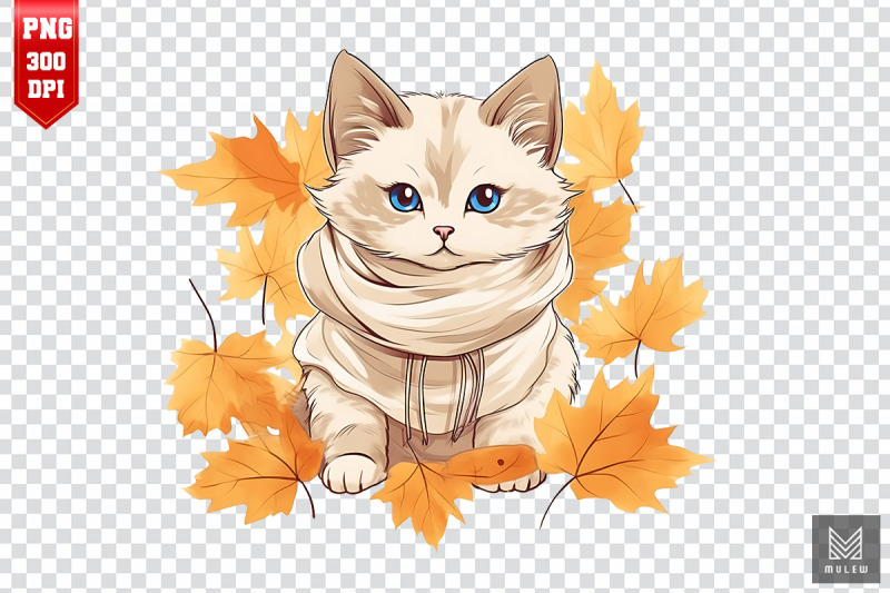 cute-birman-cat-in-autumn-clipart