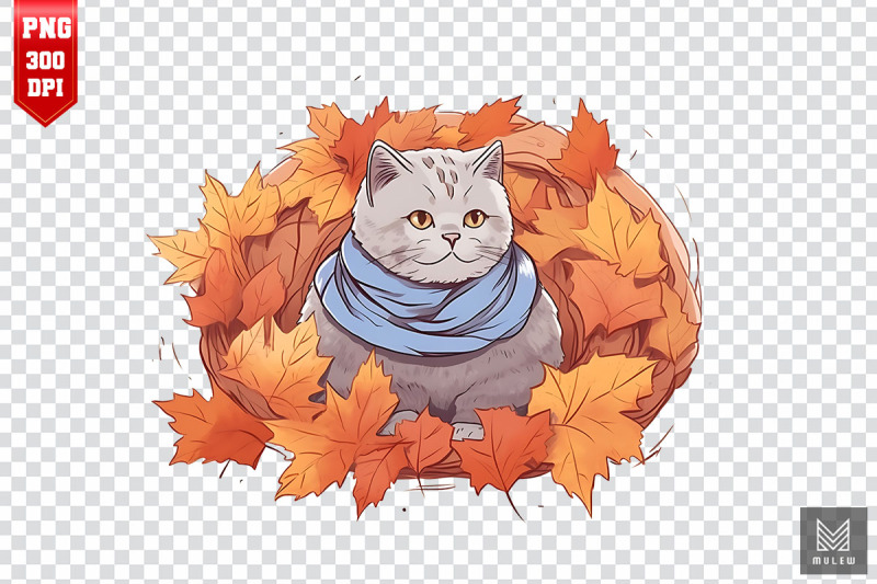 british-shorthair-cat-in-autumn-clipart