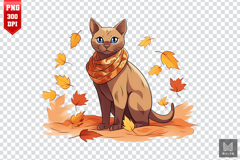 cute-burmese-cat-in-autumn-clipart