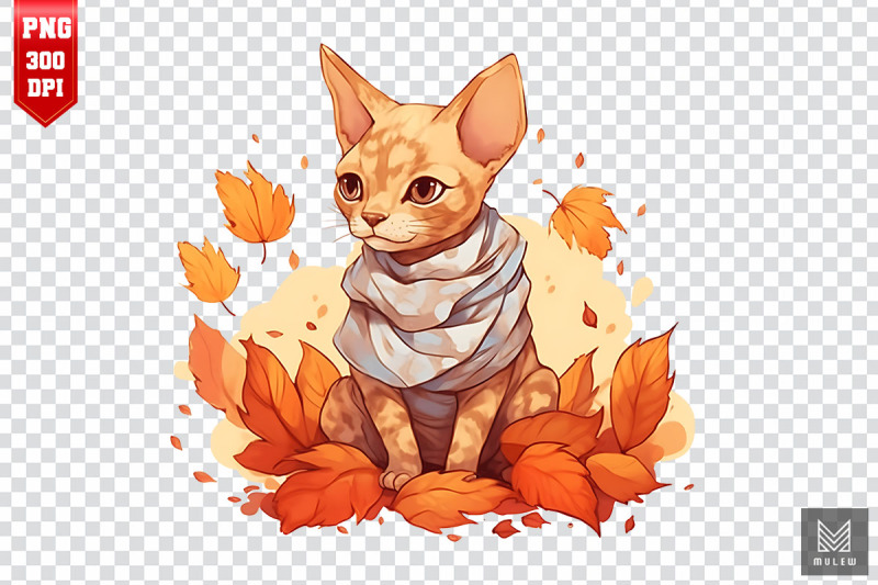 cute-devon-rex-cat-in-autumn-clipart