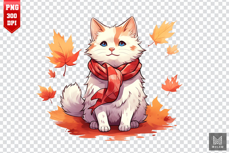 cute-turkish-van-cat-in-autumn-clipart