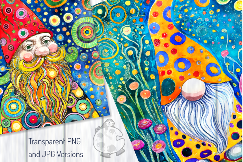 klimt-gnomes-watercolor-digital-paper-paintings