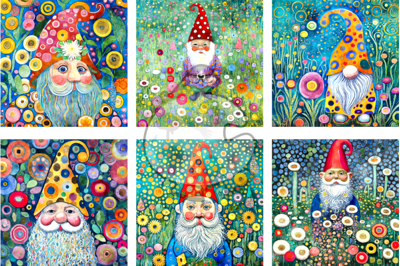 klimt-gnomes-watercolor-digital-paper-paintings