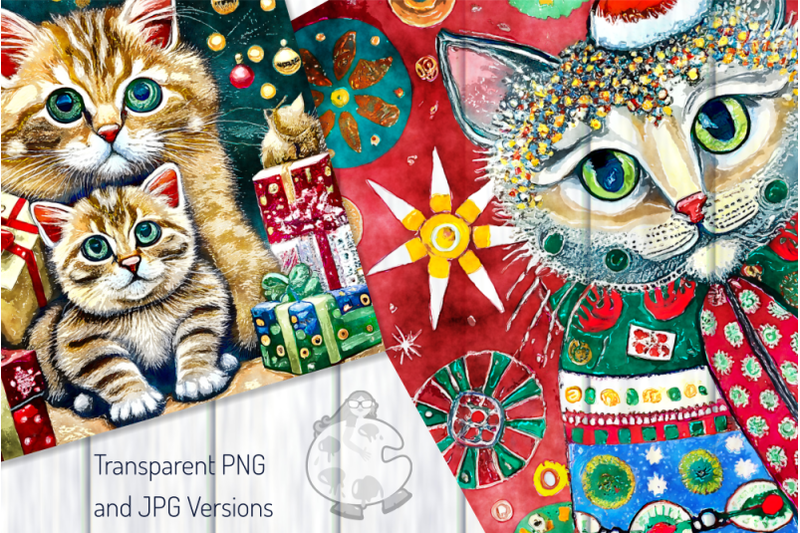 christmas-cats-watercolor-portrait-paintings