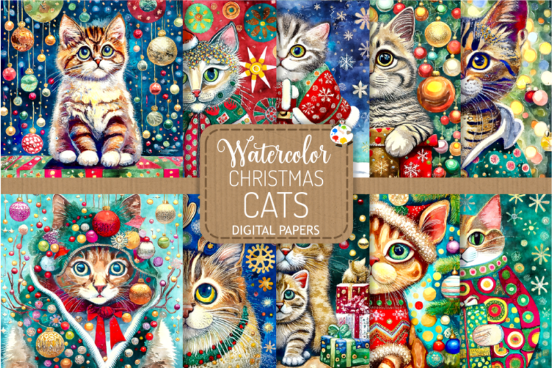 christmas-cats-watercolor-portrait-paintings