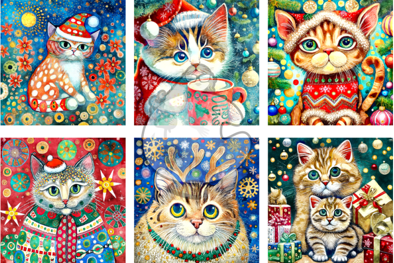 christmas-cats-watercolor-portrait-paintings