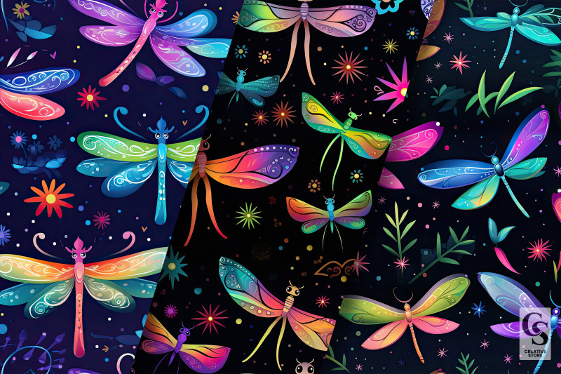 12-rainbow-dragonfly-seamless-pattern-digital-papers-included-12-d