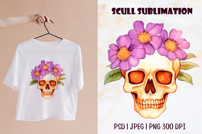 colorful-watercolor-skull-with-sublimation-flowers