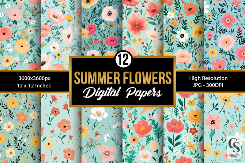 cute-summer-flowers-pattern-digital-papers-nbsp