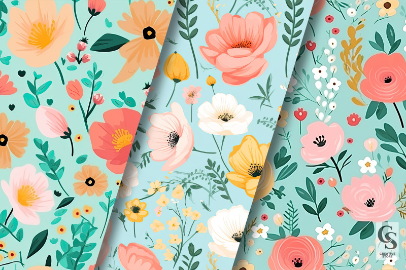 cute-summer-flowers-pattern-digital-papers-nbsp