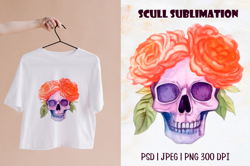 colorful-watercolor-skull-with-sublimation-flowers