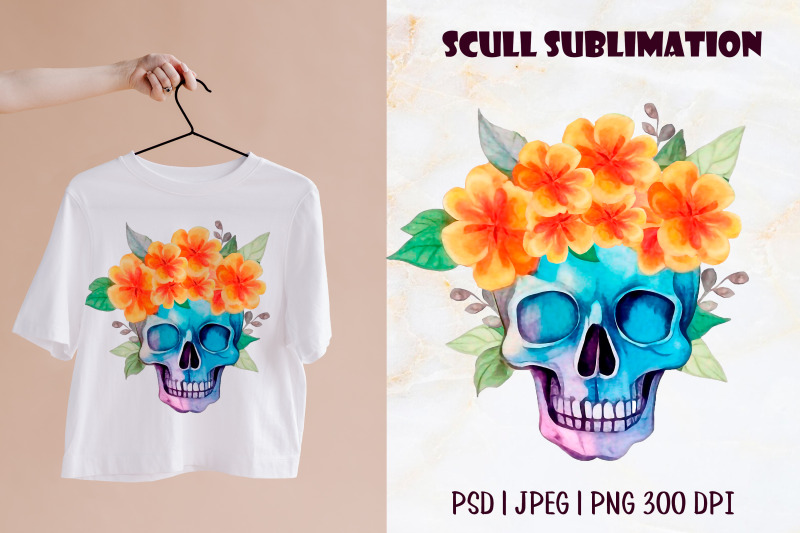 colorful-watercolor-skull-with-sublimation-flowers