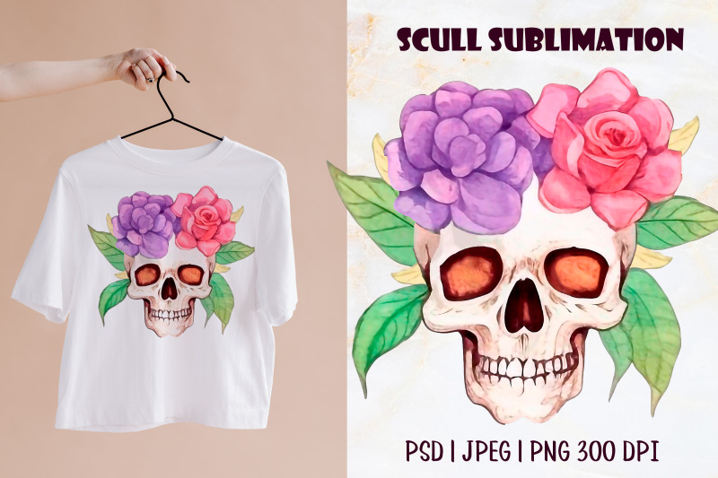 colorful-watercolor-skull-with-sublimation-flowers