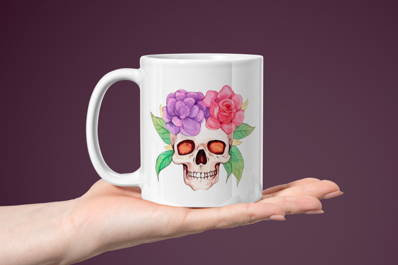 colorful-watercolor-skull-with-sublimation-flowers