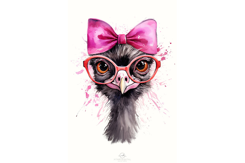 funny-ostrich-png-with-pink-bow-amp-glasses
