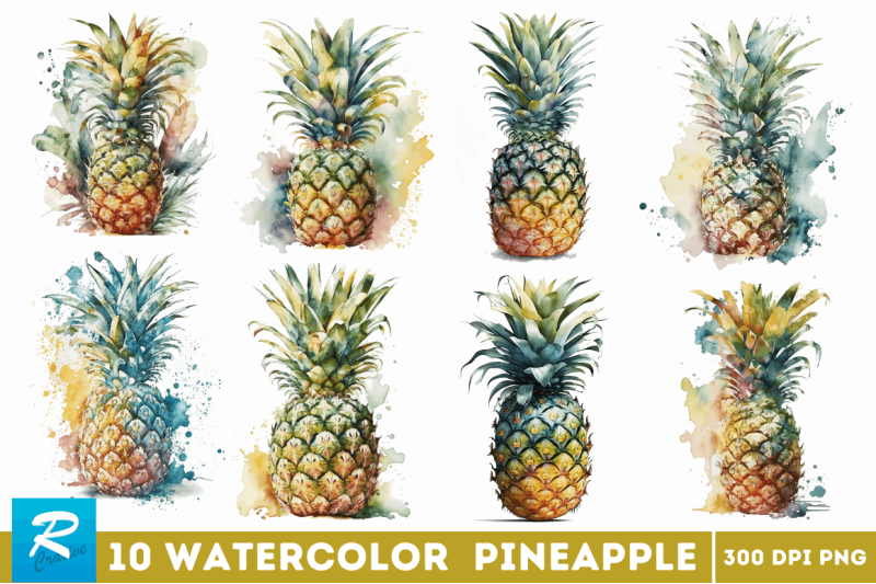 watercolor-pineapple-clipart-bundle