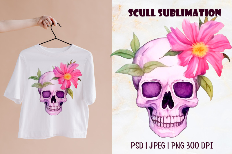 colorful-watercolor-skull-with-sublimation-flowers