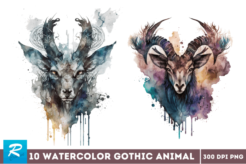 watercolor-gothic-animal-clipart-bundle