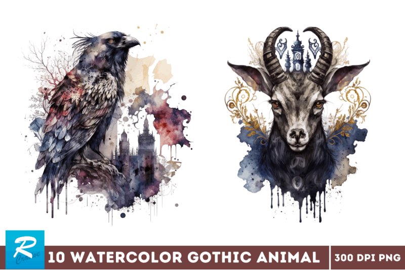 watercolor-gothic-animal-clipart-bundle