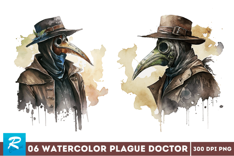 watercolor-plague-doctor-clipart-bundle