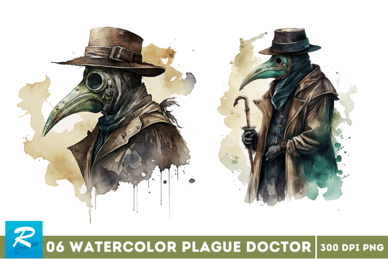 watercolor-plague-doctor-clipart-bundle