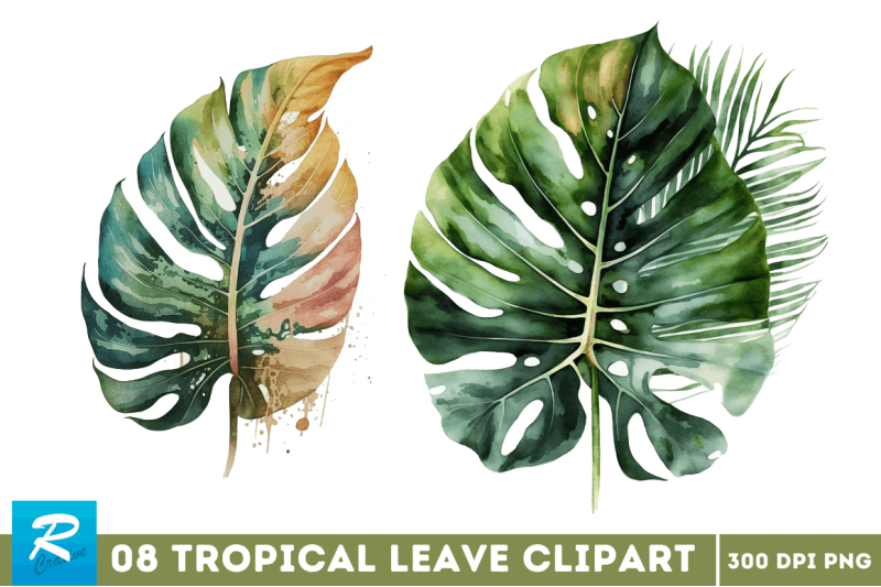 watercolor-tropical-leave-clipart-bundle