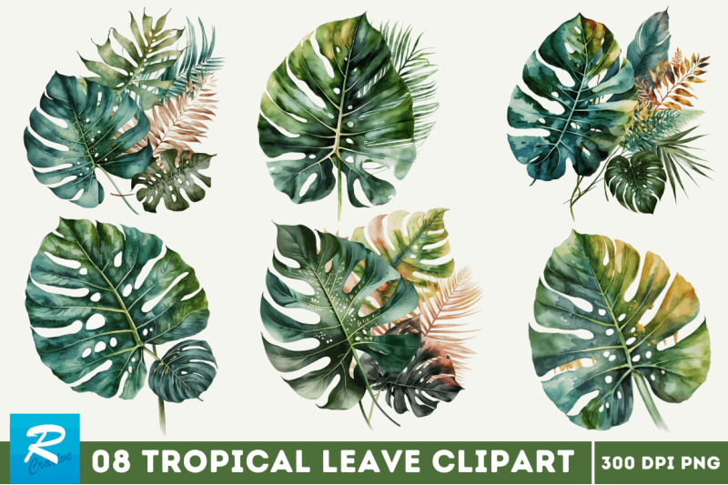 watercolor-tropical-leave-clipart-bundle