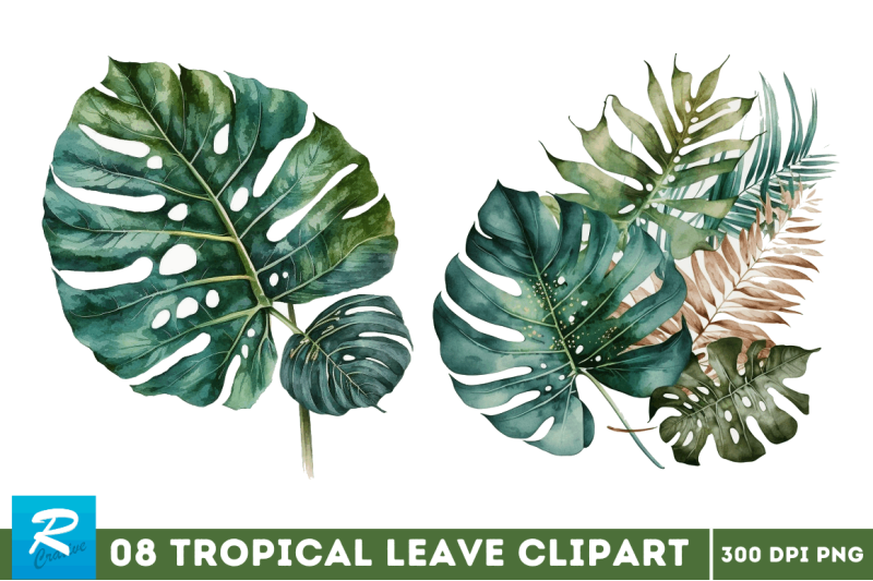 watercolor-tropical-leave-clipart-bundle