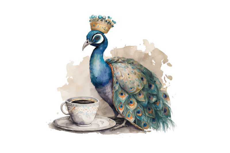 watercolor-cute-indian-peafowl-with-a-cup-clipart-bundle