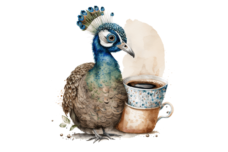 watercolor-cute-indian-peafowl-with-a-cup-clipart-bundle