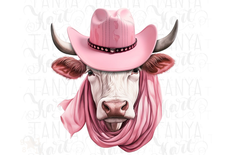 pink-highland-cow-with-cowgirl-hat-png