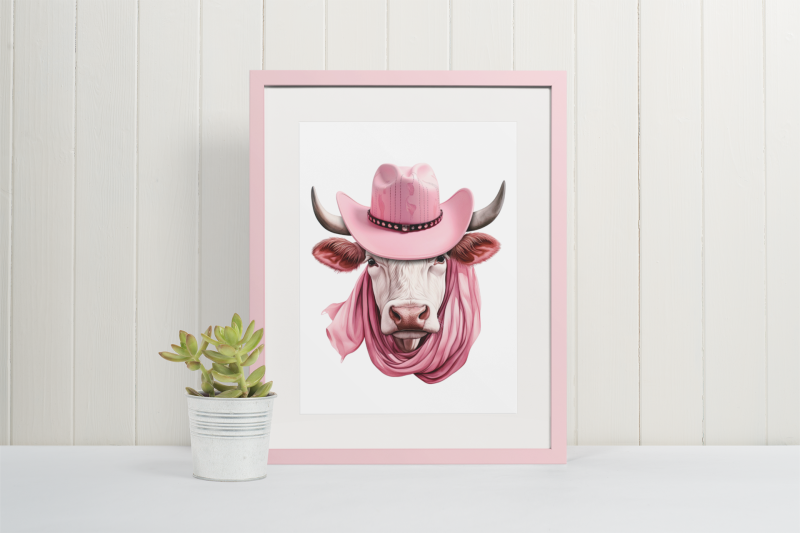 pink-highland-cow-with-cowgirl-hat-png