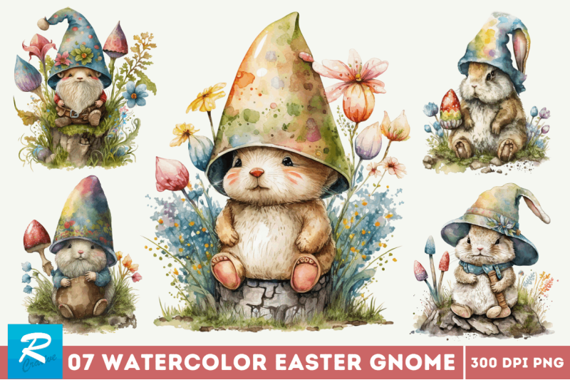 watercolor-easter-bunny-gnome-clipart-bundle