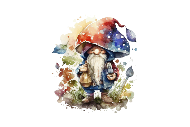 watercolor-mushrooms-gnome-clipart-bundle