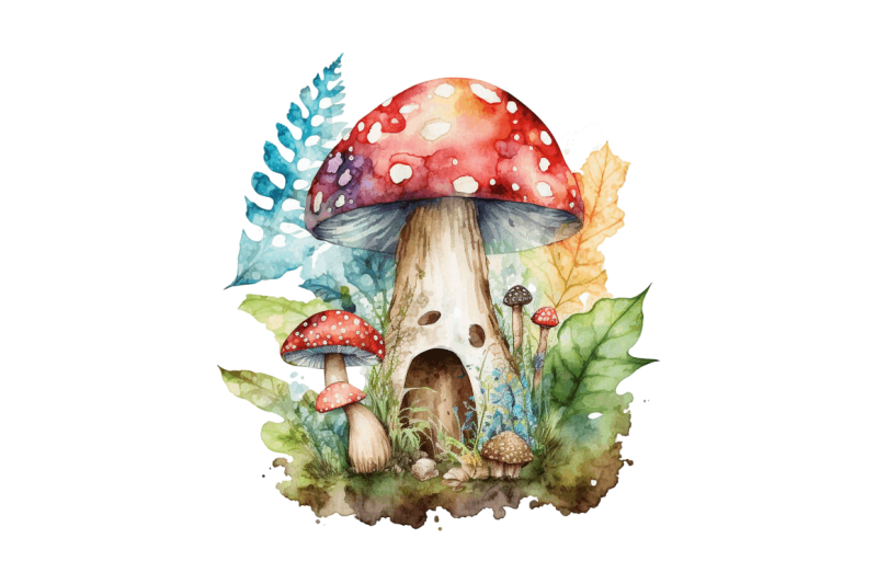 watercolor-mushrooms-gnome-clipart-bundle