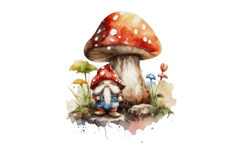 watercolor-mushrooms-gnome-clipart-bundle