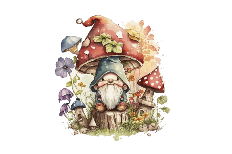 watercolor-mushrooms-gnome-clipart-bundle