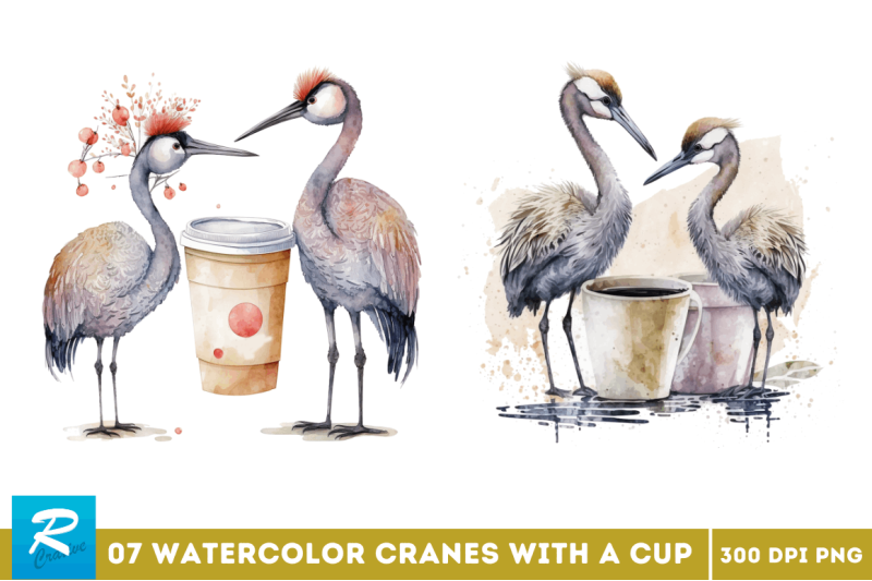 watercolor-cute-cranes-with-a-cup-bundle