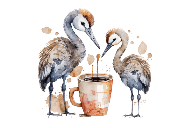 watercolor-cute-cranes-with-a-cup-bundle