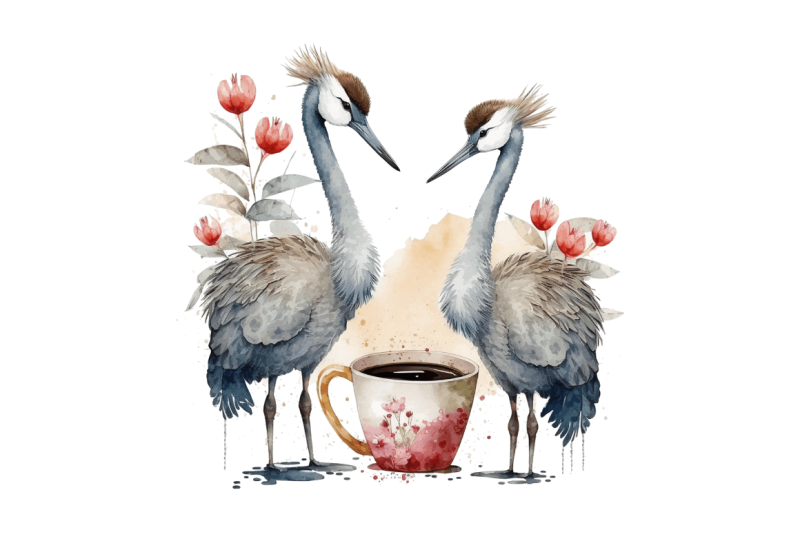 watercolor-cute-cranes-with-a-cup-bundle