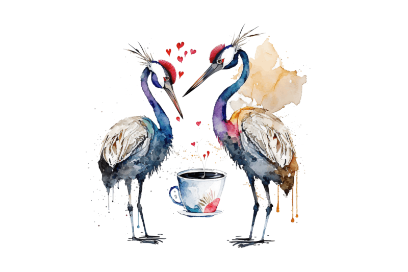 watercolor-cute-cranes-with-a-cup-bundle