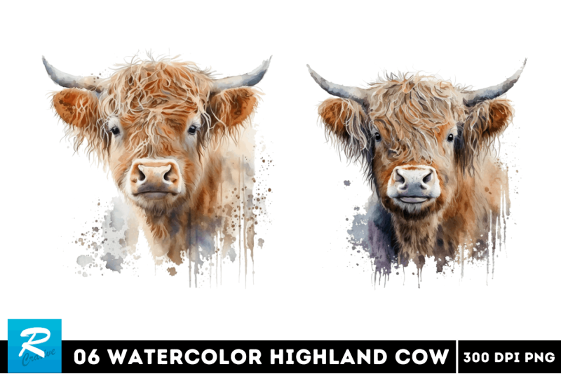 watercolor-cute-highland-cow-bundle