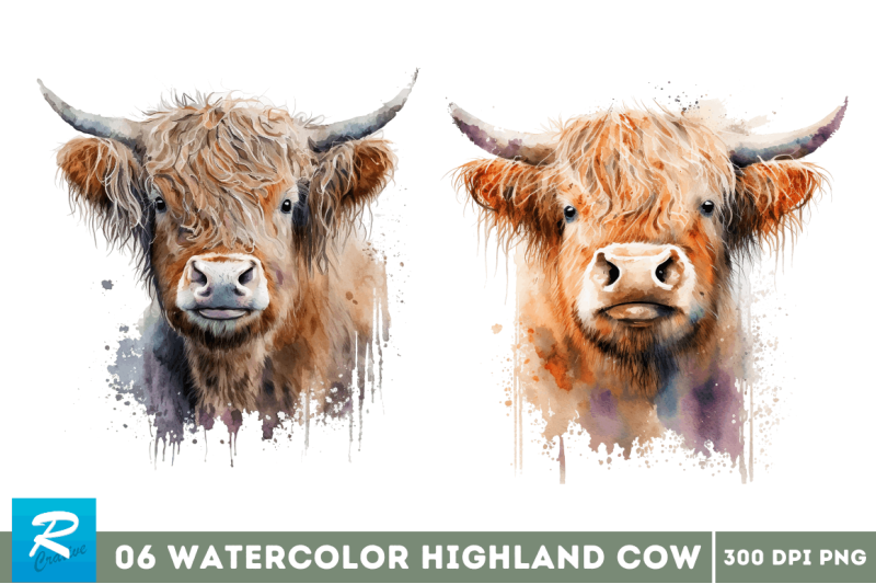 watercolor-cute-highland-cow-bundle