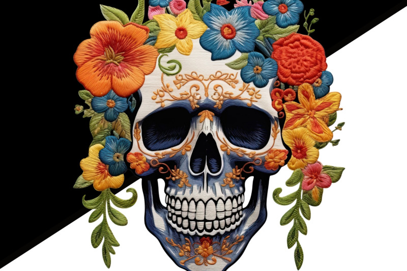 skeleton-skull-with-flowers-designs