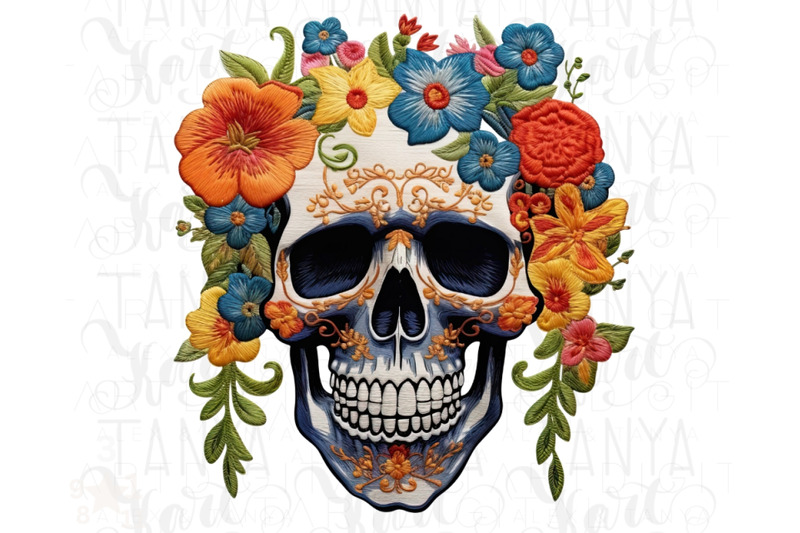 skeleton-skull-with-flowers-designs