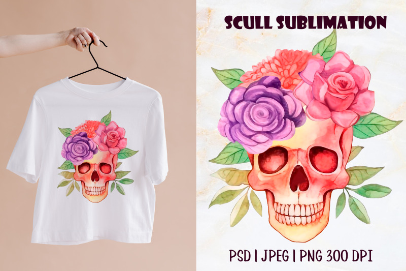 colorful-watercolor-skull-with-sublimation-flowers