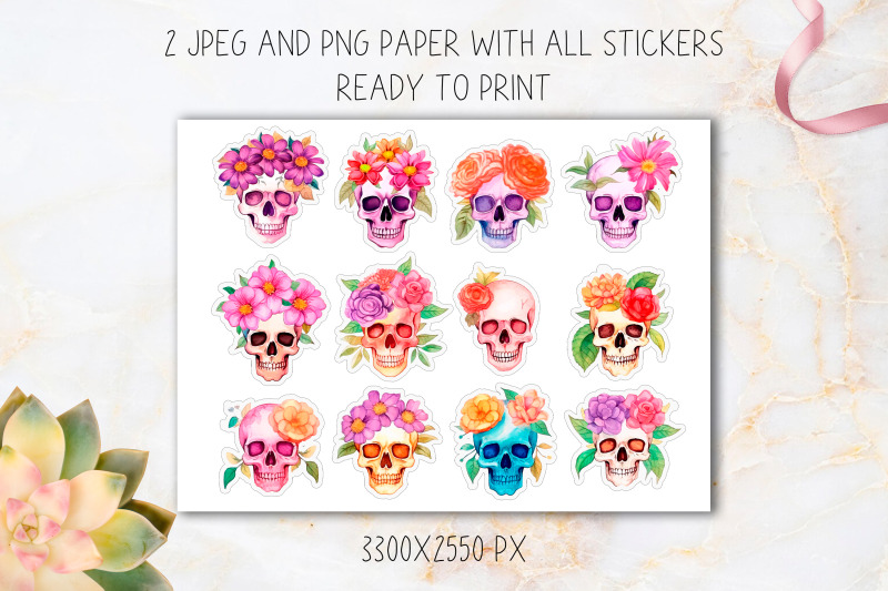 14-png-colorful-watercolor-skull-with-flowers-stickers
